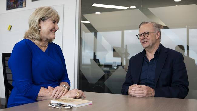 Chief Minister Eva Lawler speaks with Prime Minister Anthony Albanese at a pre-Federal Cabinet meeting in Darwin on March 13, 2024.