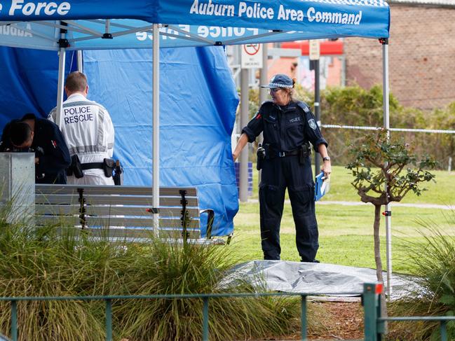 WEEKEND TELEGRAPHS. TALK TO PICTURE EDITOR JEFF DARMANIN BEFORE USE. Police investigate after a man with grievous head wounds was found in Auburn Memorial Park. Paramedics werenÃt able to save the victim and he died on scene. Saturday 23/08/2024. Picture by Max Mason-Hubers