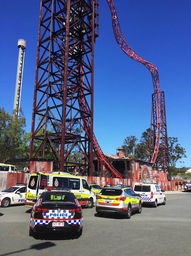 The scene outside Dreamworld on the day of the disaster.