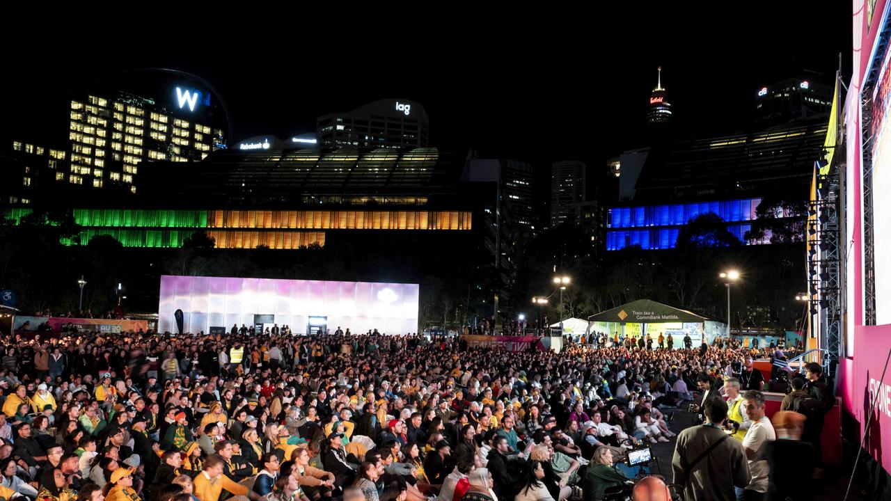 Fans cram into a live site at Sydney to watch the Matildas v France game quarter-final. Picture: NCA Newswire