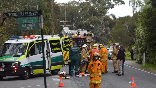 A motorcyclist has been injured after colliding with a car on Ridge Rd at Summertown. Picture: Jason Katsaras