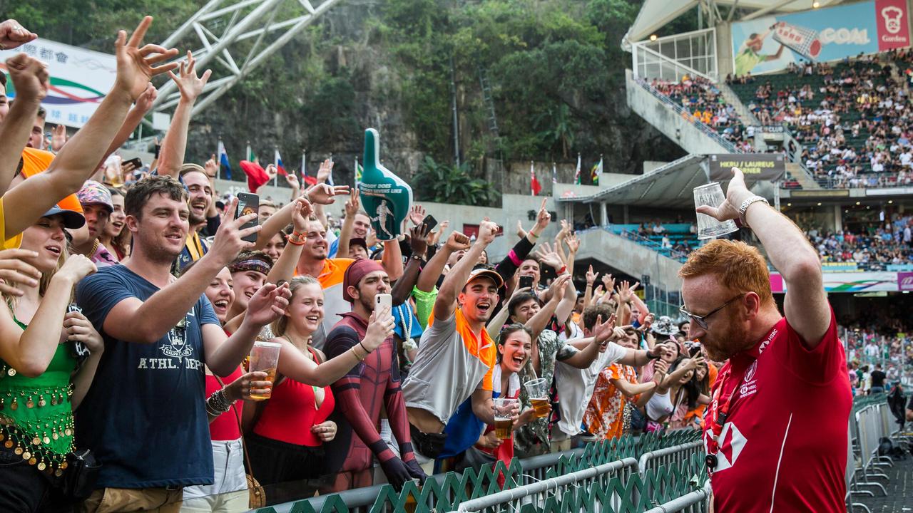 It’s usually a raucous affair at the rugby in Hong Kong. (Photo by ISAAC LAWRENCE / AFP)