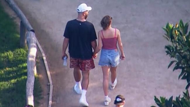 Taylor Swift and Travis Kelce were spotted walking hand-in-hand through the popular Sydney attraction. Picture: 9 News