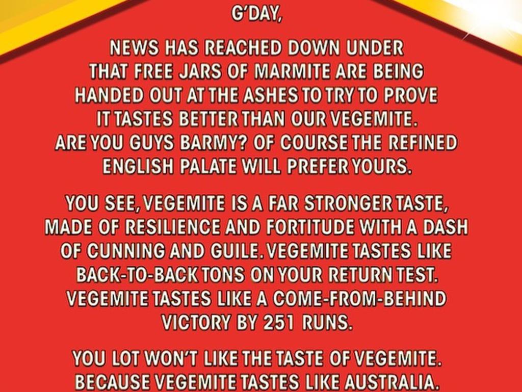 Vegemite also posted the message on Instagram.