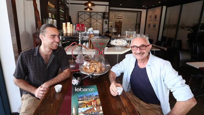 Former councillor Eddy Sarroff and his son Edward at their new eatery in Broadbeach called Beirut By Night. Photograph: Jason O'Brien