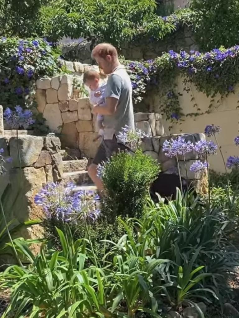 The duke with in the backyard of their Santa Barbara home. Picture: Netflix