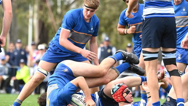 Action from the Churchie and Nudgee College game. Picture, John Gass