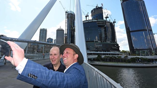 Queensland deputy premier Stephen Miles (right) with Star Entertainment CEO Robbie Cooke. Picture: Lyndon Mechielsen/Courier Mail