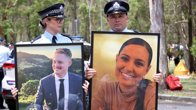 Police attend the memorial service with full police honours for our fallen colleagues Constable Rachel McCrow and Constable Matthew Arnold in December 2022. Picture: Steve Pohlner