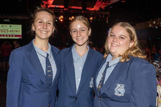 Mia Tjerkstra, Ella Tjerkstra and Keira Brown at the Zonta Club of Mackay Inc International Women's Day Luncheon at the MECC Sunday March 5 2023 Picture: Michaela Harlow