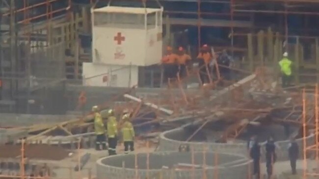 Scaffolding collapse in Macquarie Park, Sydney. 1 April 2019. Picture: Seven News