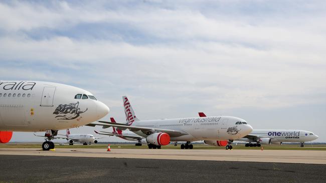 Airlines are parking aircraft at Avalon Airport south of Melbourne during the coronavirus outbreak Picture: Stuart McEvoy