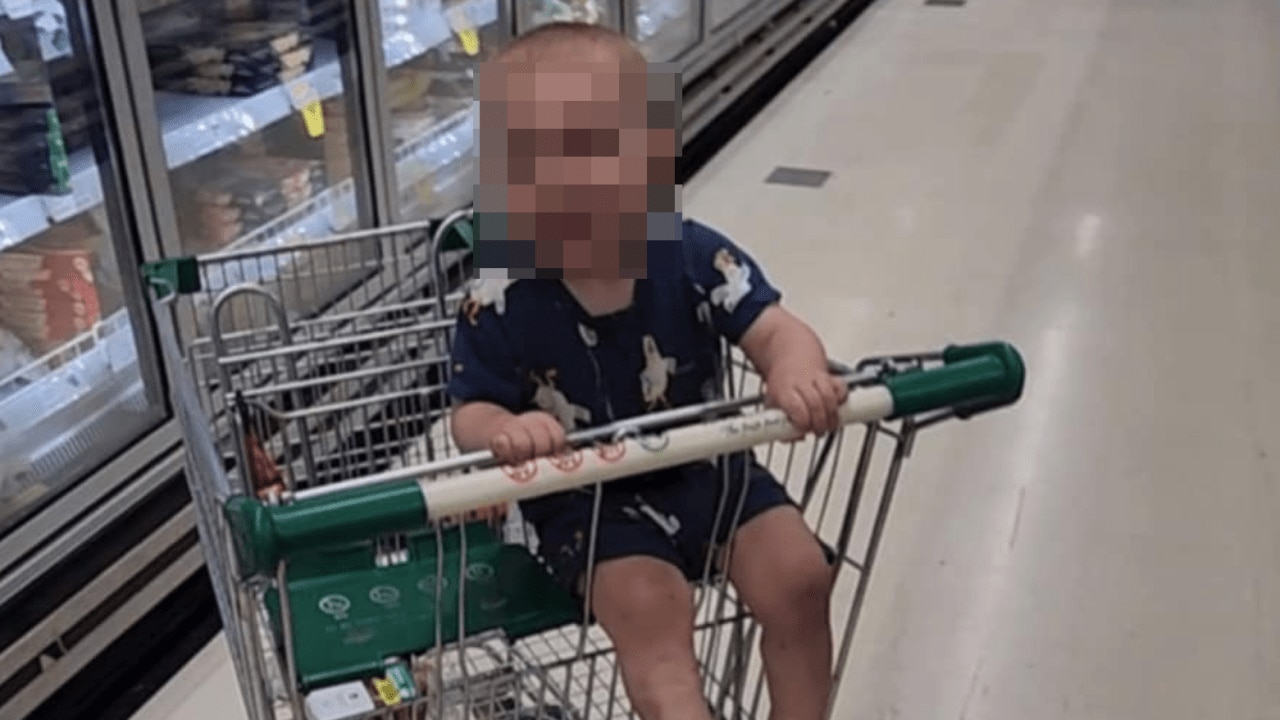 My 2-year-old living his best trolley life in Woolworths. Image: Supplied.