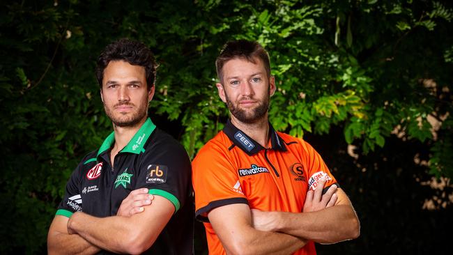 Good friends Nathan Coulter-Nile (left) and Andrew Tye are about battle it out in the BBL. Picture: Mark Stewart