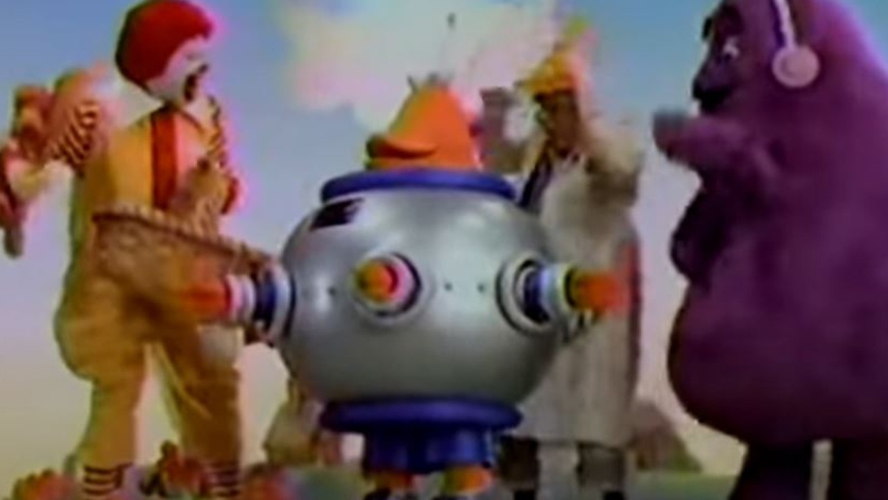 CosMc’s names derives from a robot (centre) with wandering, thieving hands. Picture: McDonald’s.