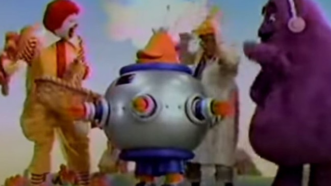 CosMc’s names derives from a robot (centre) with wandering, thieving hands. Picture: McDonald’s.