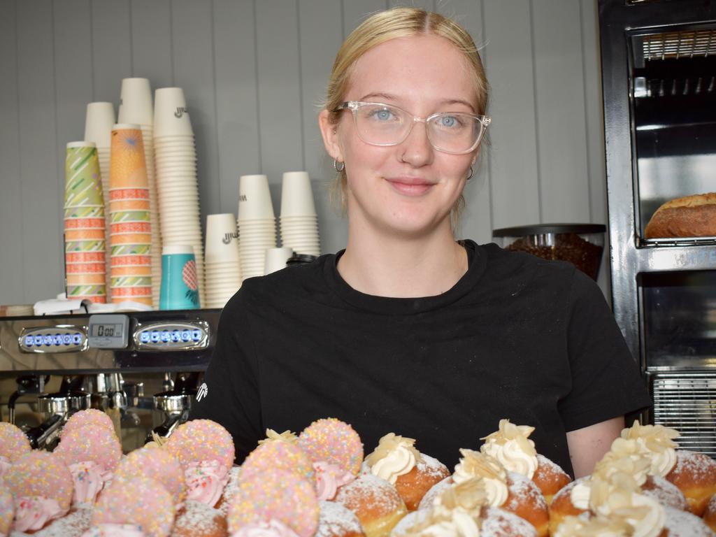 Windmill Bakery Manager Kiara Kirk with some of today’s flavours. Picture: Isabella Magee