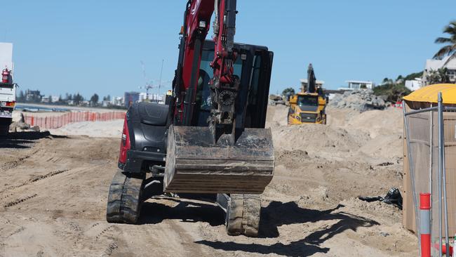 Work on the Currumbin Seawall continues next to the Currumbin Vikings SLSC. Picture Glenn Hampson