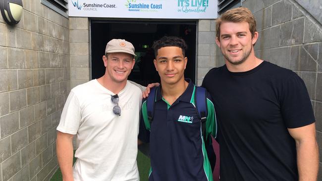 Wavell SHS’s Prestyn Laine-Sietu was player of the carnival. Pictured here with Harry Grant and Christian Welch.