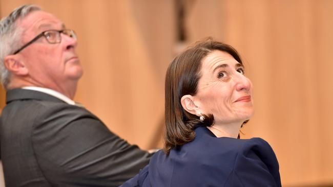 NSW Health Minister Brad Hazzard and Premier Gladys Berejiklian at the official opening of the Northern Breaches Hospital at Frenchs Forest on Monday. Picture: Troy Snook.