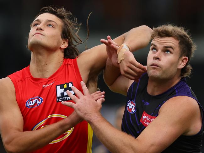 Ned Moyle (left) is set to become one of the year’s in-demand ruckmen. Picture: Paul Kane/Getty Images