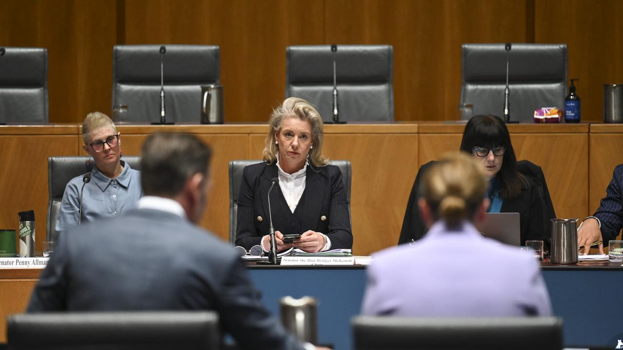 Senator Bridget McKenzie questioned the bosses about their involvement with the Yes campaign. Picture: NCA NewsWire / Martin Ollman