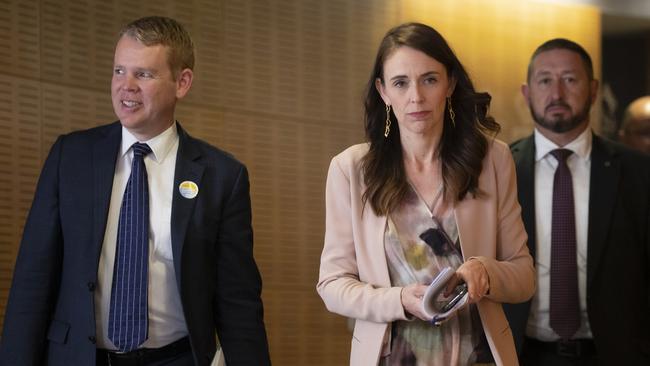 Jacinda Ardern with then Covid-19 Response Minister Chris Hipkins in parliament, 2020. Picture: AFP.