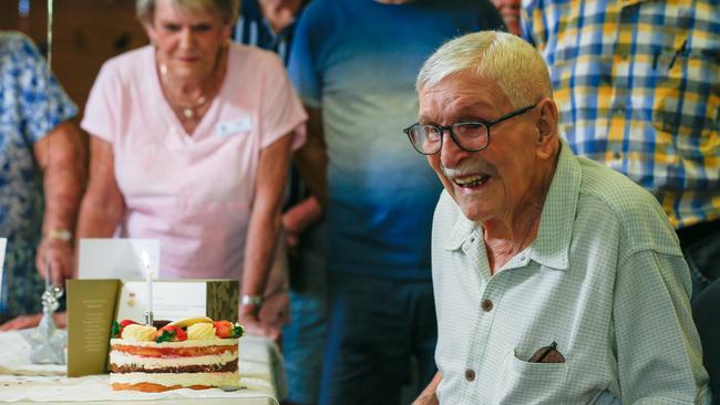 Darwin Bridge Club held a birthday party for its member Rory O'Toole who turned 100. Picture: GLENN CAMPBELL