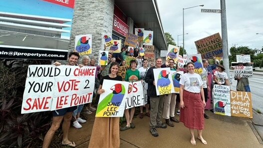 Protesters out the front of Joel Bowdens office. Picture: Supplied