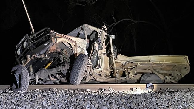 A man has died and another man is critically injured following a crash between a Toyota Landcruiser and an Aurizon coal train on Peter Delemothe Rd, west of Bowen, on July 11. Picture: Heidi Petith and Estelle Sanchez