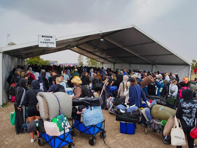 MELBOURNE AUSTRALIA - NewsWire Photos DECEMBER 28, 2024: Concertgoers are seen entering the Beyond the Valley dance festival.Picture: NewsWire / Luis Enrique Ascui