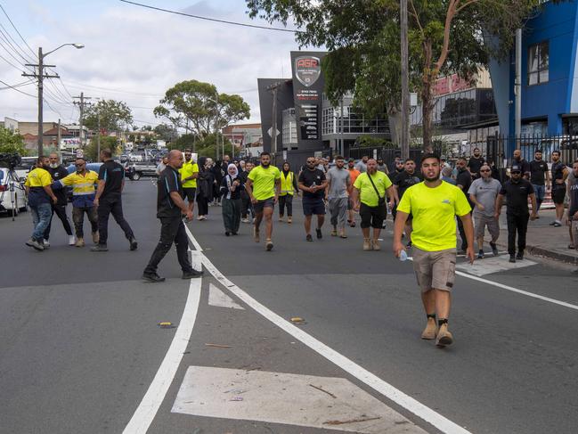 Crowds gather after the drive-by shooting at Sefton on Thursday. Picture: NCA NewsWire