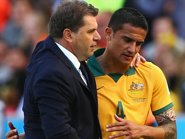 Ange Postecoglou with star Socceroos striker Tim Cahill.