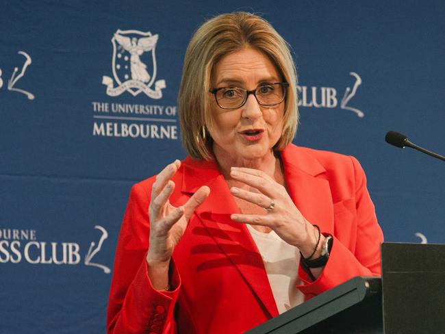 Premier Jacinta Allan speaking at a Melbourne Press Club Lunch on Thursday 24/10/2024. At the lunch, the Premier announced a review into building and planning systems in a bid to fast track and simplify the subdivision process. Picture: Melbourne Press Club