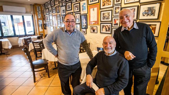 Partners Frank Gallo, Andy Parisi and Chris Parisi are selling La Trattoria after 47 years. Picture: Tom Huntley