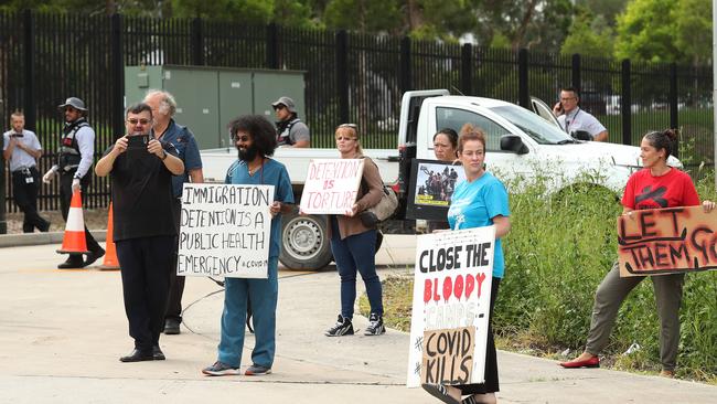 A COVID-19 protest outside Villawood Immigration Detention Centre in Sydney last month. Picture: Brett Costello