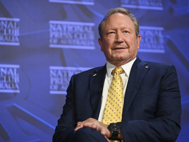 CANBERRA, AUSTRALIA, NewsWire Photos. FEBRUARY 26, 2024: Dr Andrew Forrest AO, Global Business and Philanthropic Leader, addresses the National Press Club of Australia in Canberra on "Power Shift: Why stepping beyond fossil fuels will secure our future (and not doing it will destroy it)". Picture: NCA NewsWire / Martin Ollman