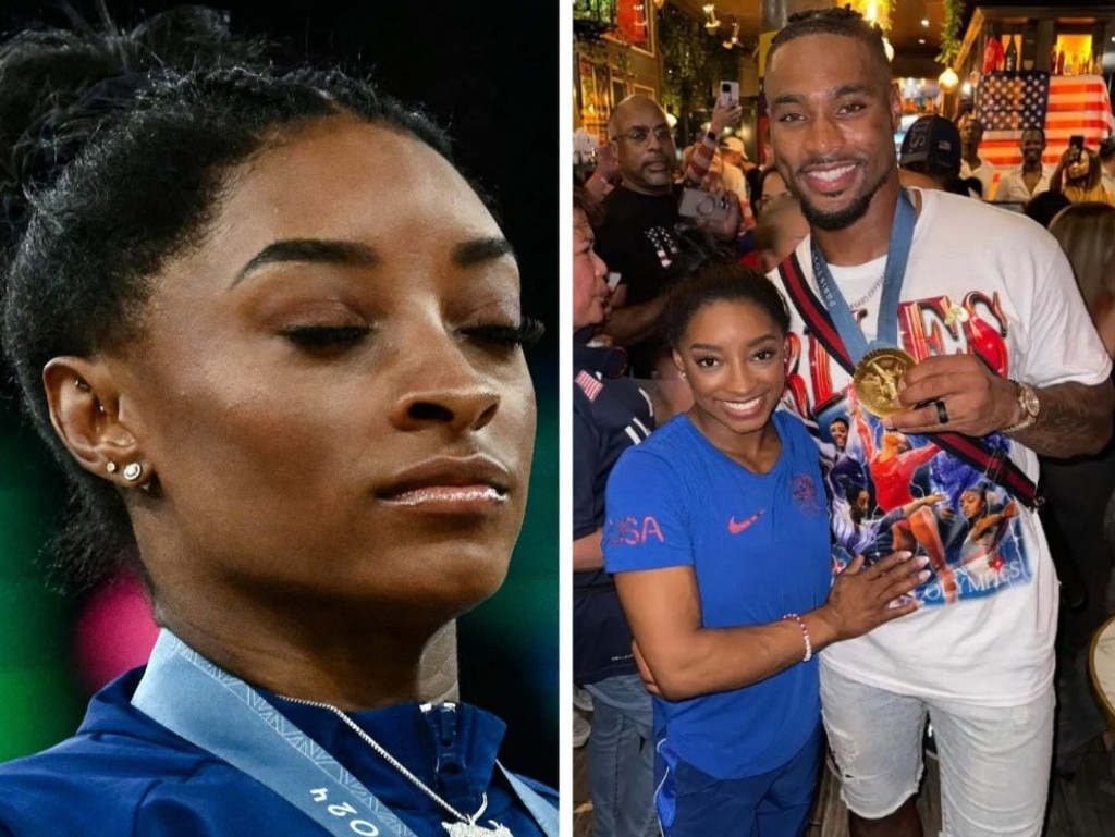 Simone Biles fires back at critics after husband ripped for wearing gold medal | news.com.au — Australia's leading news site