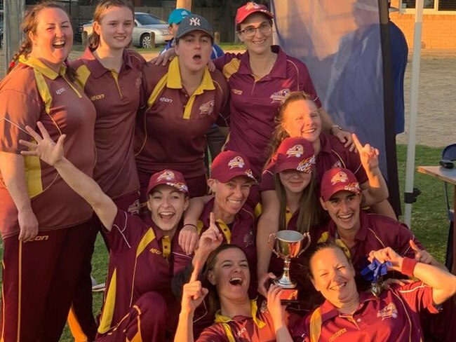 Skye women's cricketers celebrate their historic premiership.