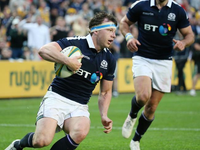 Hamish Watson of Scotland runs in with the ball to score a try during the international rugby union test match between Australia and Scotland at Allianz Stadium in Sydney a few years ago. Picture: AAP