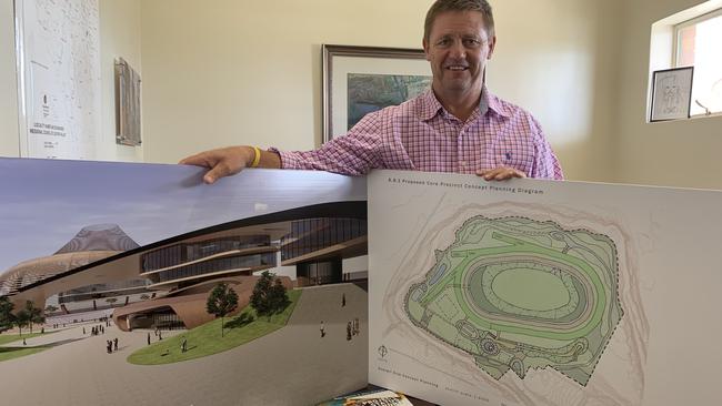 Lockyer Valley Regional Council deputy mayor Jason Cook with concept designs of the new Lockyer Valley Equine precinct: PHOTO: Ali Kuchel