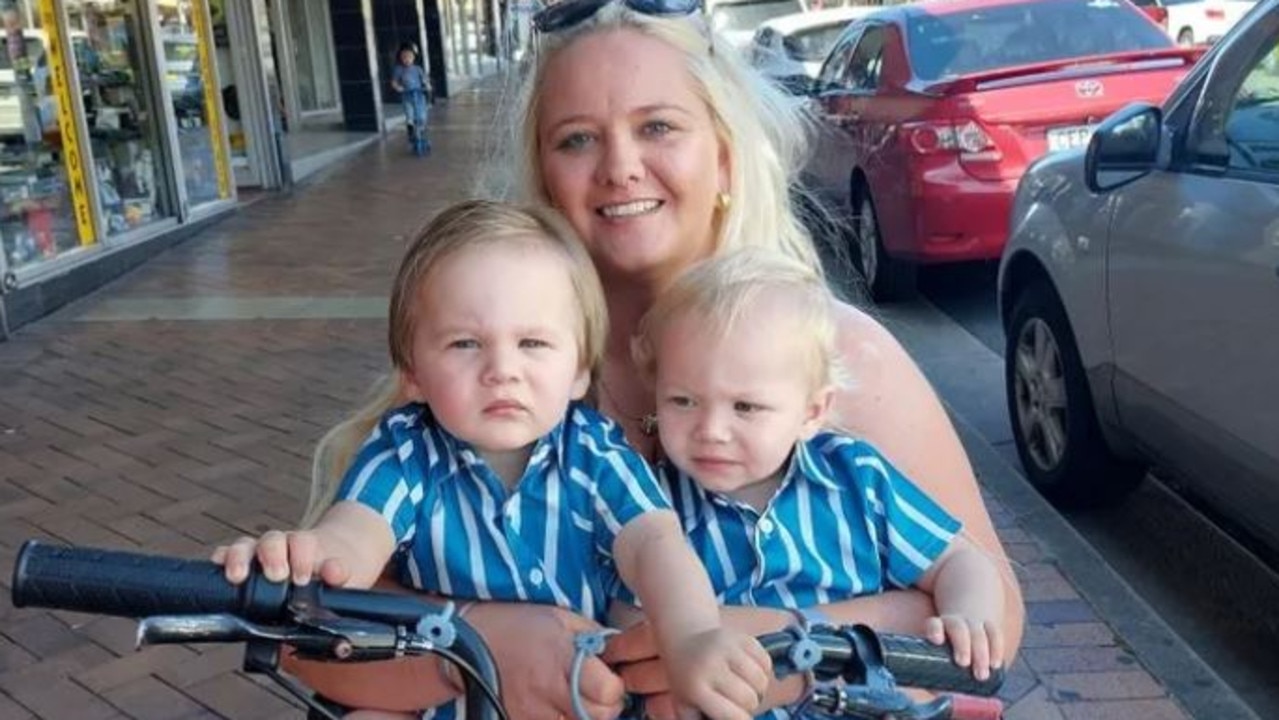 Tweed Heads mum Elia Bruce, 31, and her twin boys. Doctors found a meningioma tumour on her spinal cord while she was pregnant. Picture: Supplied