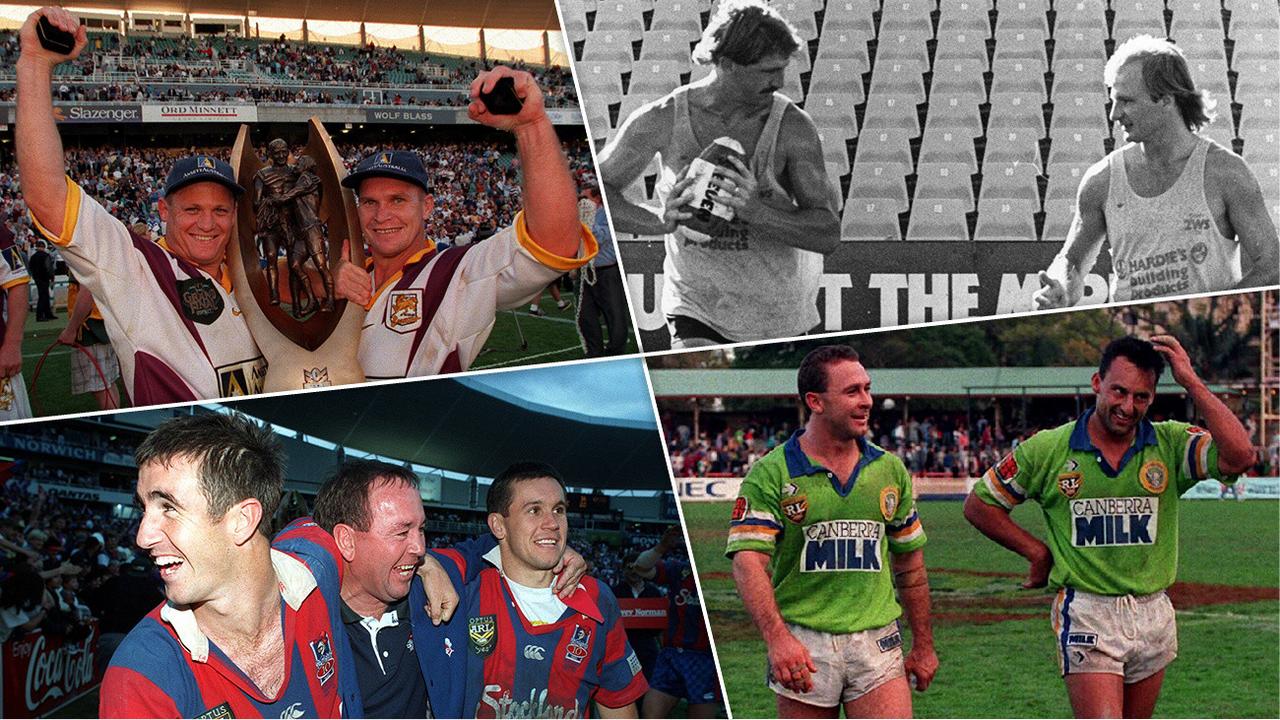 Halves combinations for the ages: (Clockwise from top left) Brisbane's Kevin Walters and Allan Langer, Parramatta's Brett Kenny and Peter Sterling, Canberra's Ricky Stuart and Laurie Daley, and Newcastle's Andrew and Matthew Johns.