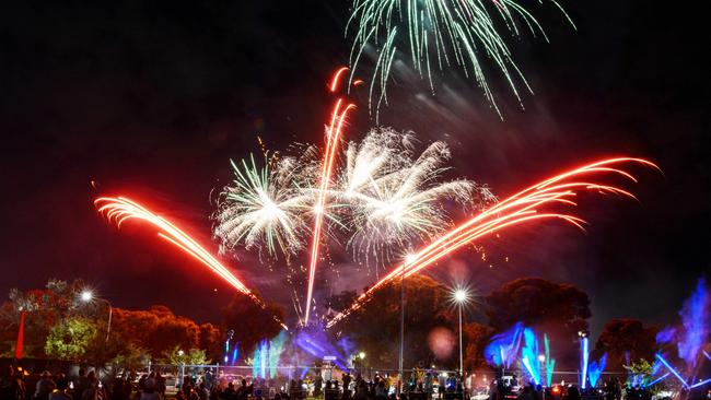 Crowds enjoy the fireworks at Light Up this New Year’s Eve in Rymill Park. Pic: Brenton Edwards