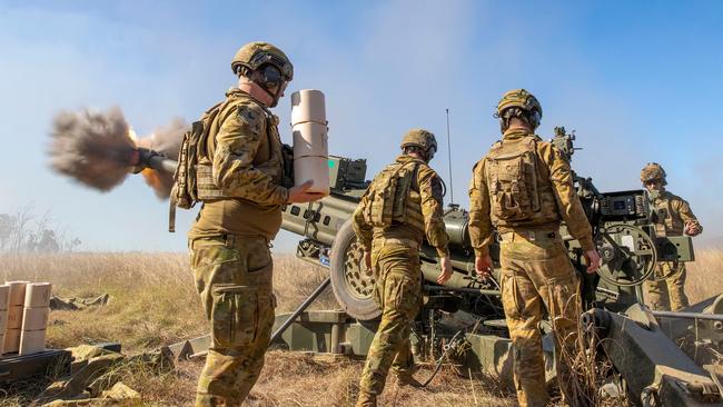 Australian artillery soldiers fire their M777 Howitzer during Talisman Sabre 2021. Picture: Defence