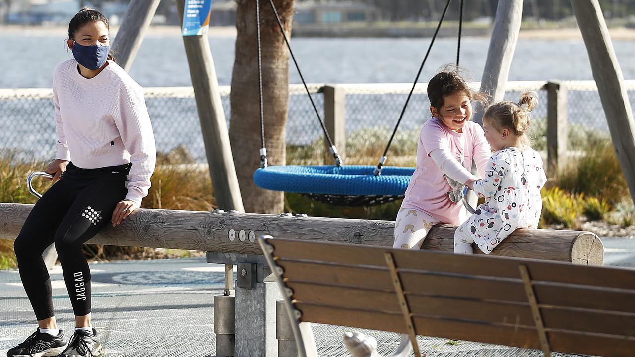 People enjoy the North Road Foreshore Playground in Brighton. Picture: Daniel Pockett/Getty Images