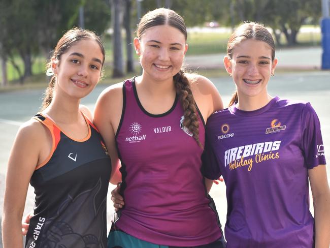 Grace Vignale, Jaya Dyne and Hannah Weekers at the community clinic with Queensland Firebirds Mia Stower and Gabi Simpson at Rockhamptonâ&#128;&#153;s Jardine Park on October 7, 2022.