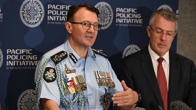 Australian Federal Police Commissioner Reece Kershaw, left.