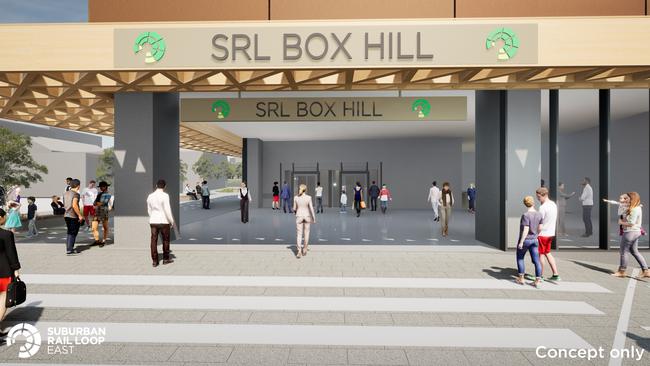 Concept designs for Suburban Rail Loop’s Box Hill station. Picture: Supplied