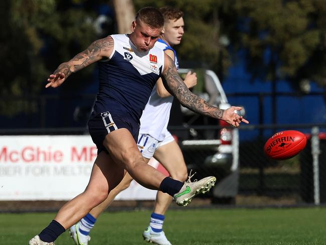 Ballarat Football League: Melton South v Sunbury;  Mitch Caddy of Melton South at Melton Recreation Reserve, on Saturday May 29, 2023 in Melton, Australia.Picture: Hamish Blair